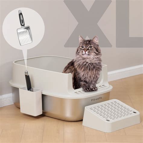 PawsPik Enclosed Stainless Steel Cat Litter Box & Metal 